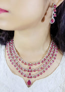 Star Cut AAA American Diamond Triple Layered Necklace Set with Long Earrings