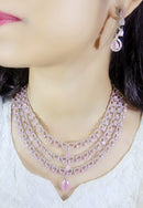 Star Cut AAA American Diamond Triple Layered Necklace Set with Long Earrings