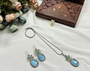 Premium Quality Long Chain Stone  Pendant Set With Matching Earrings